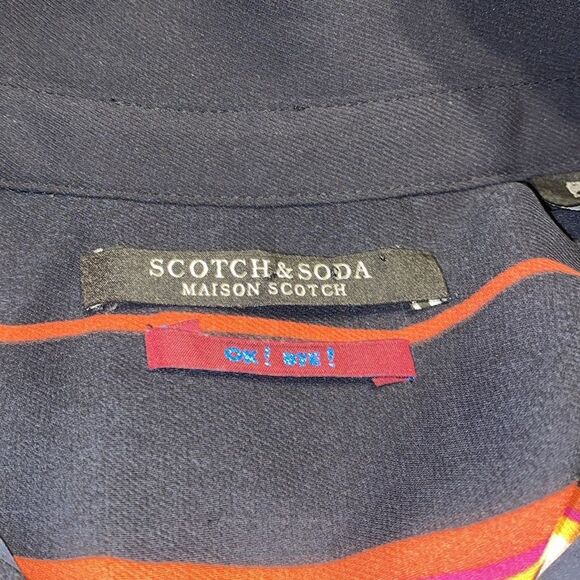SCOTCH & SODA Womens Navy Striped Button Down Blouse - Picture 3 of 5